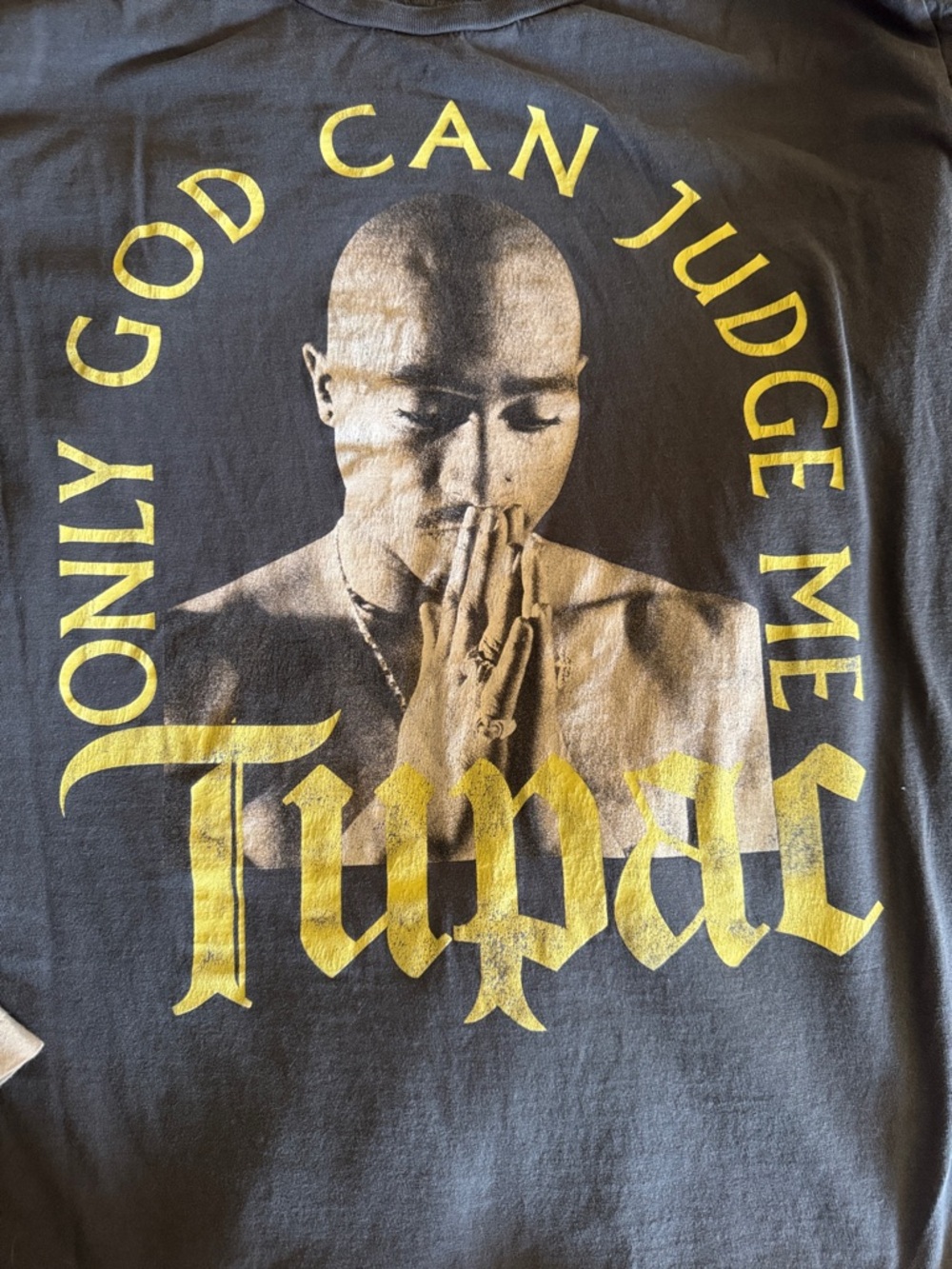 Black Long-Sleeve Graphic Tee with Yellow Print - 2PAC Style